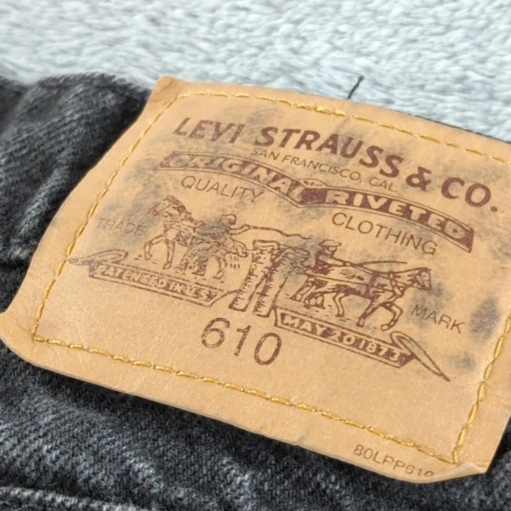 Vintage Levis Jeans 34‎ (Fits 30x32) Black Faded 610 Orange Tab Straight 90s Y2K - Picture 7 of 16